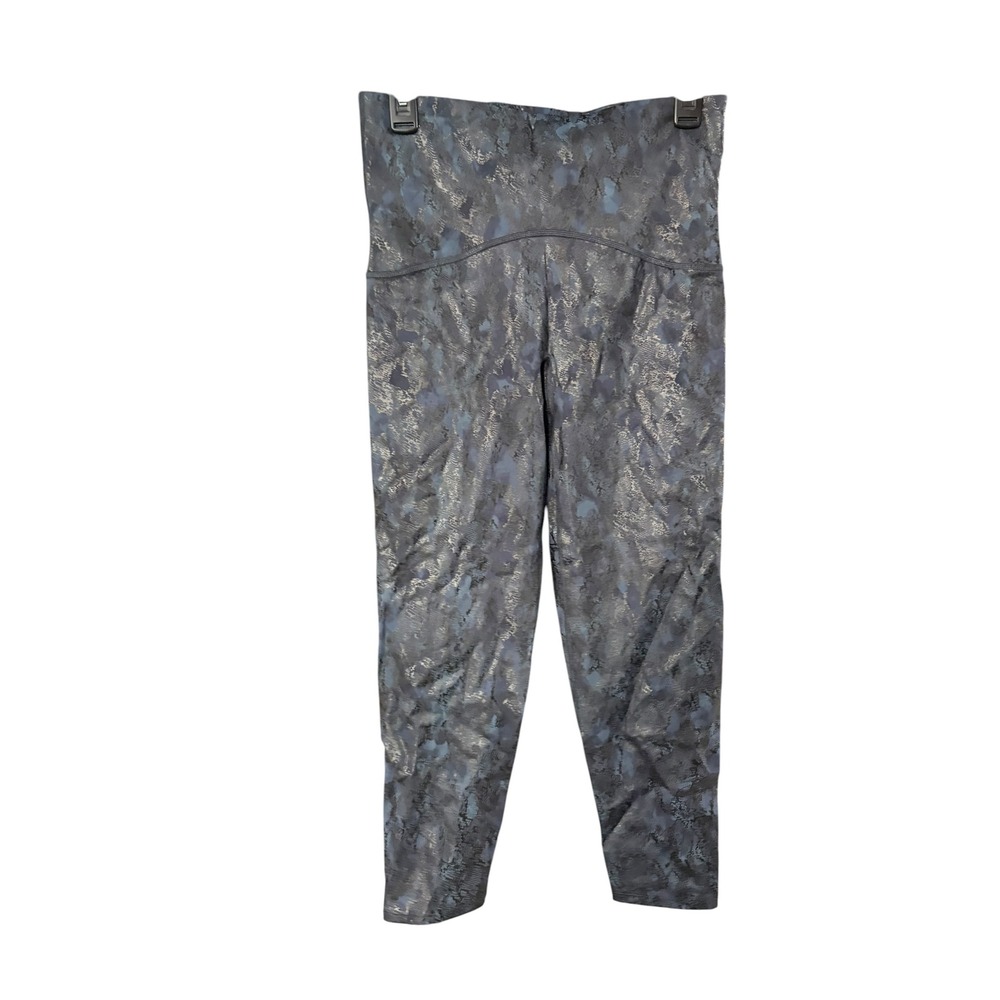 Spanx Booty Boost Metallic Snakeskin Foil‎ Leggings Navy Silver High Rise Large